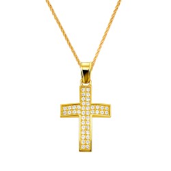 Χρυσός μασίφ σταυρός Κ14 με αλυσίδα